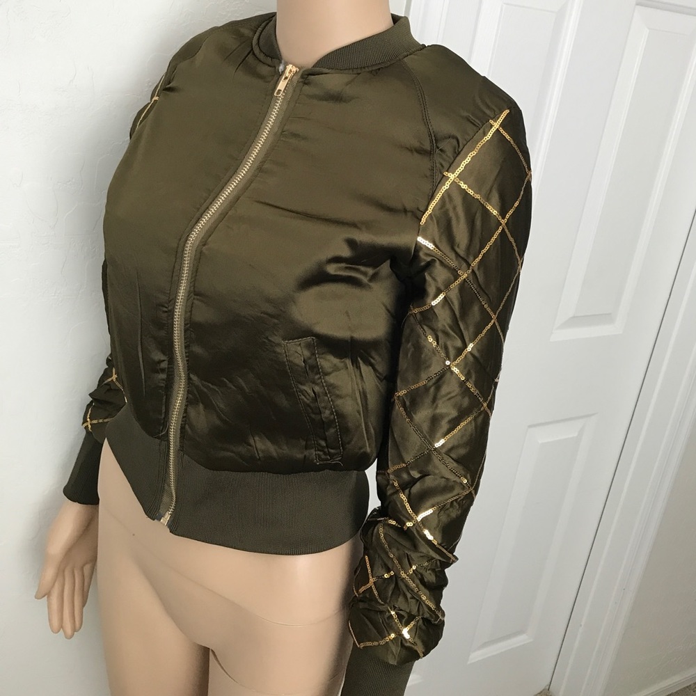 NWT bomber olive bomber jacket with sequins