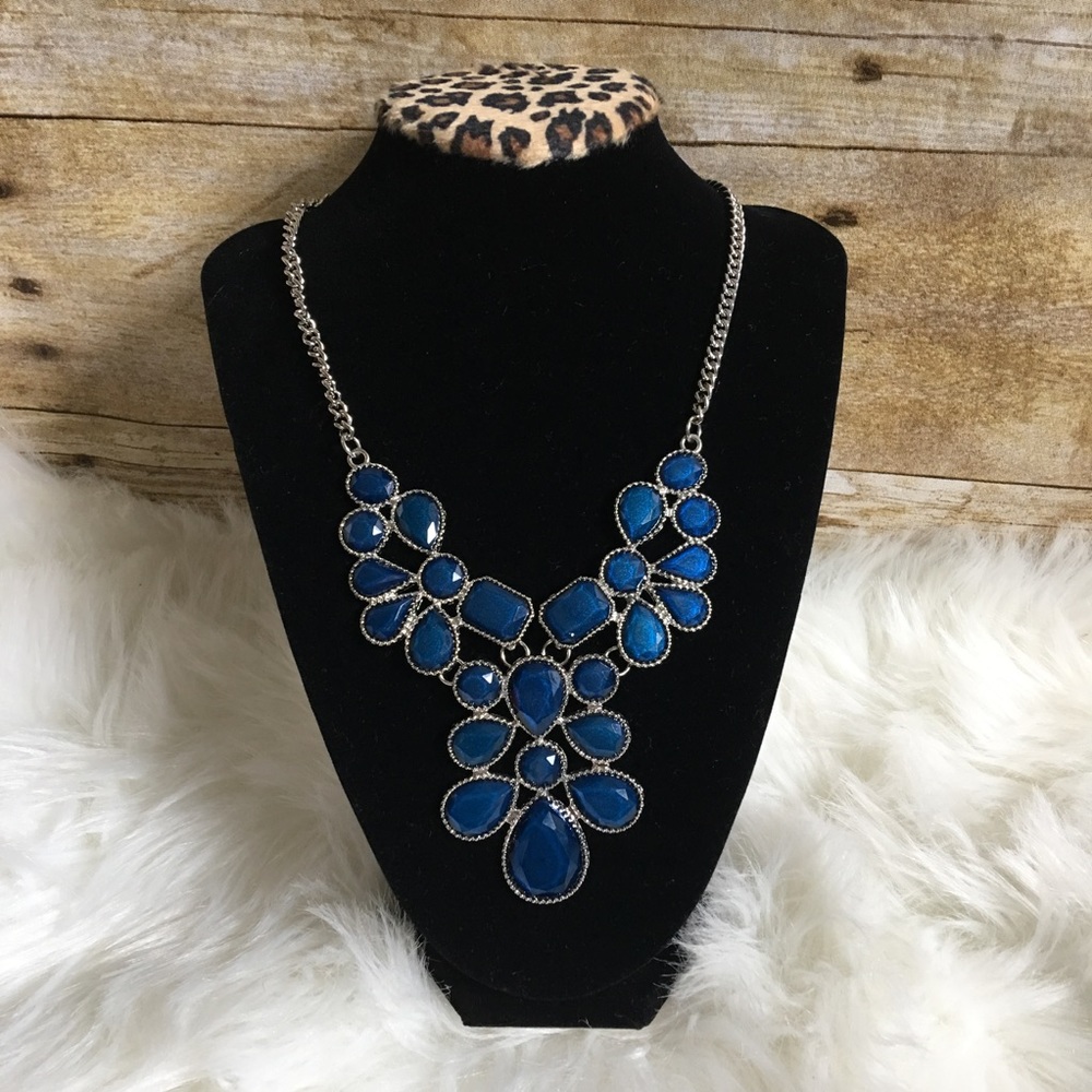 Blue jewel statement necklace