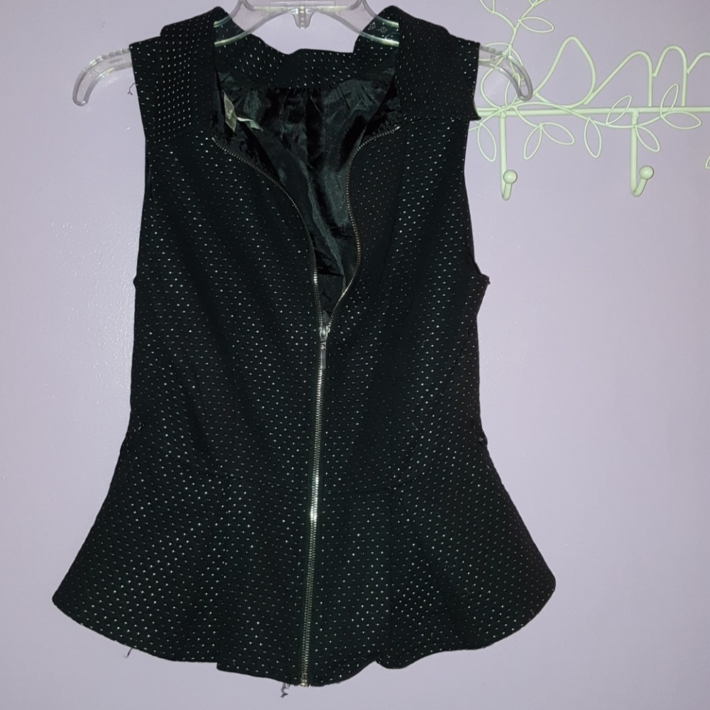 Black Peplum Zip Up Top