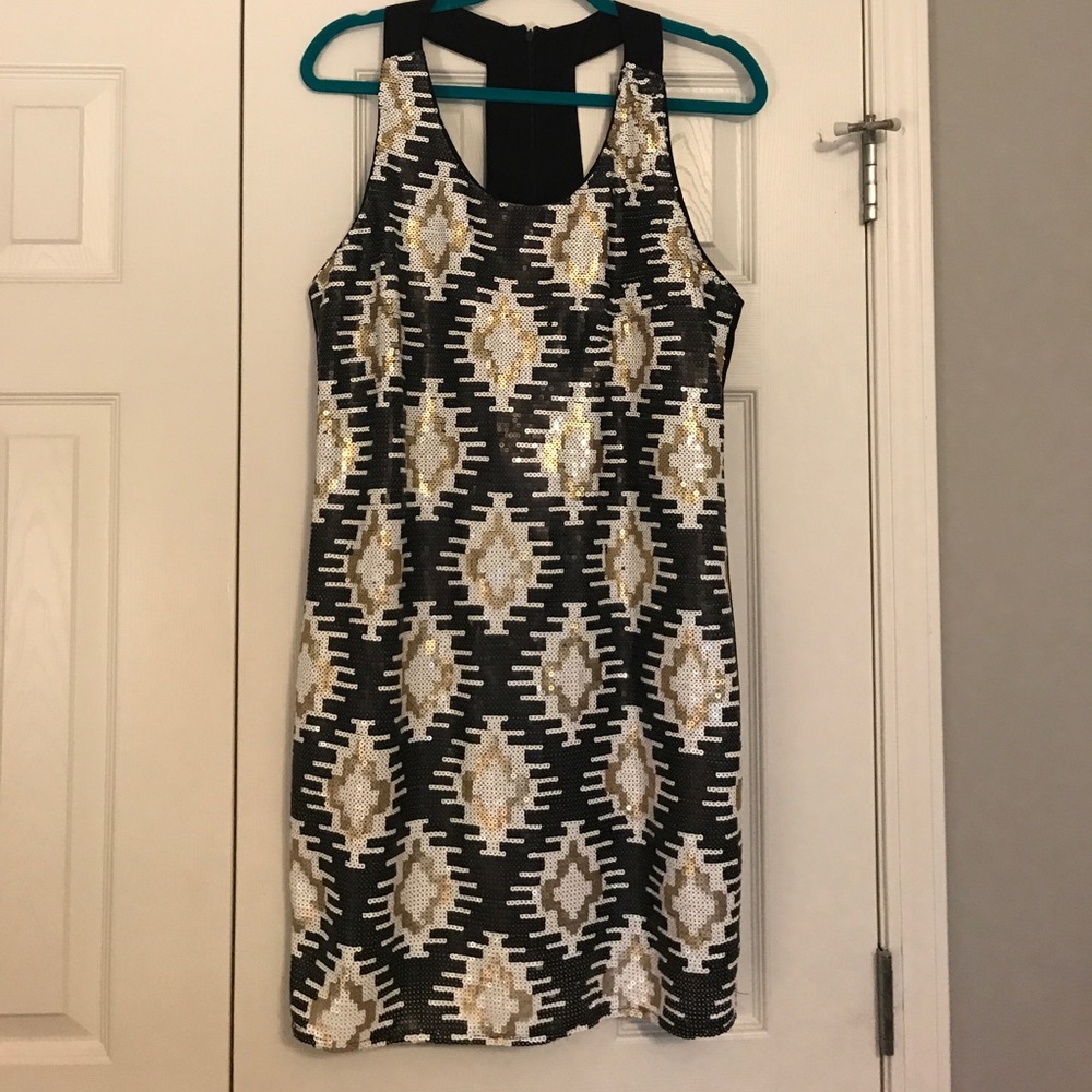 Black, white and gold- racer back sequin dress