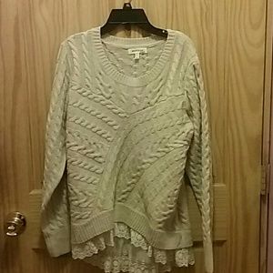 Tan sweater with white lace