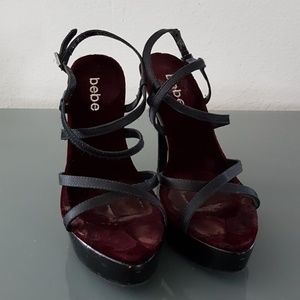RARE Bebe black strappy platform high heel sandals