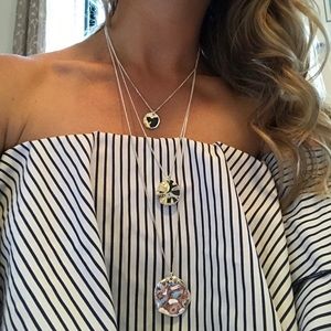 Three row silver pendent necklace