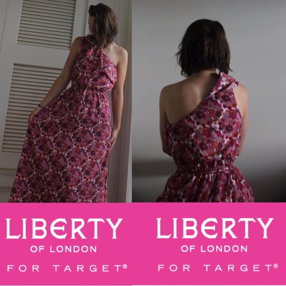 LIBERTY OF LONDON pink maxi one shoulder ruffles