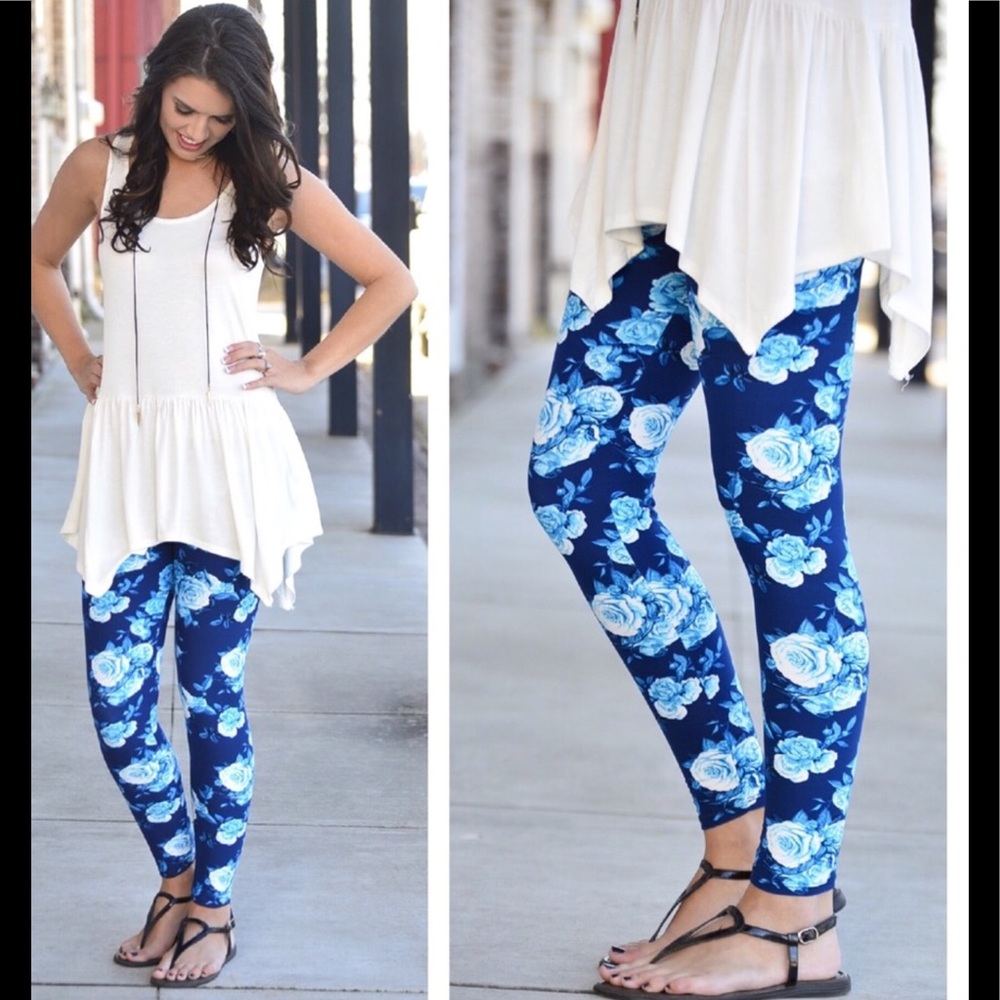 Brushed blue floral leggings