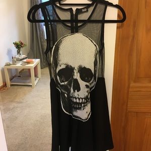 Skull print back zip skater dress