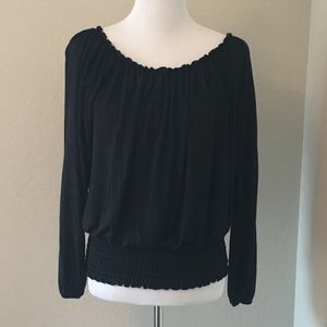 WHBM Black Smocked Peasant Top - Sz M