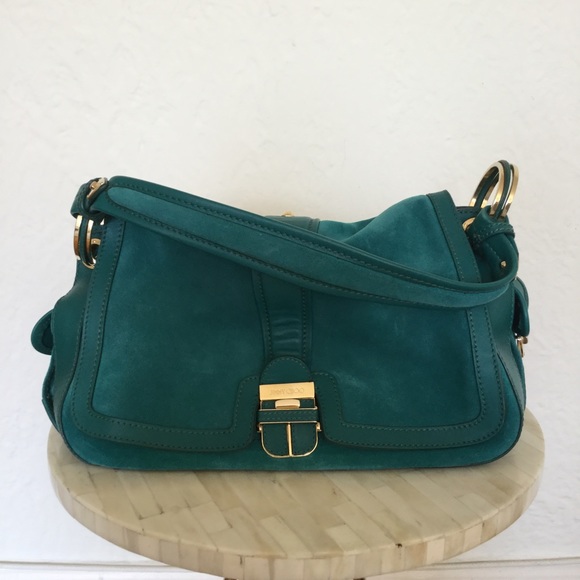 NWT Jimmy Choo Emerald Suede Handbag w/Gold - Picture 1 of 8