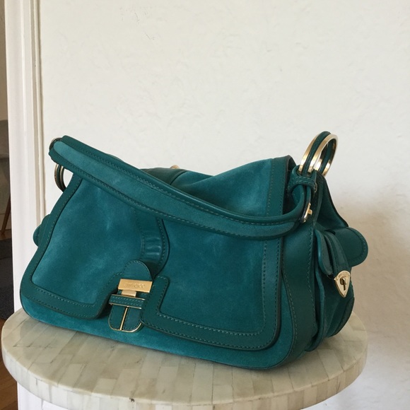 NWT Jimmy Choo Emerald Suede Handbag w/Gold - Picture 2 of 8