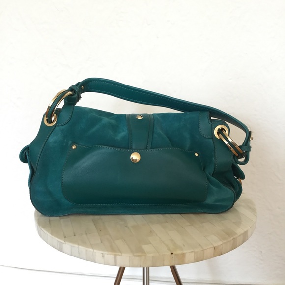 NWT Jimmy Choo Emerald Suede Handbag w/Gold - Picture 4 of 8