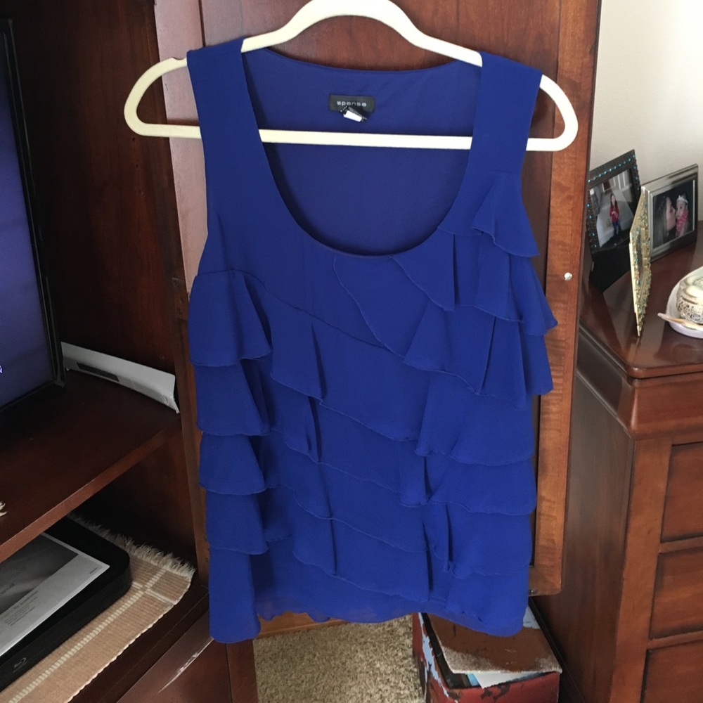 Blue ruffled tank top
