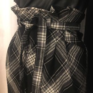 Paper Bag Waist Plaid ”Wool”  Maxi Skirt