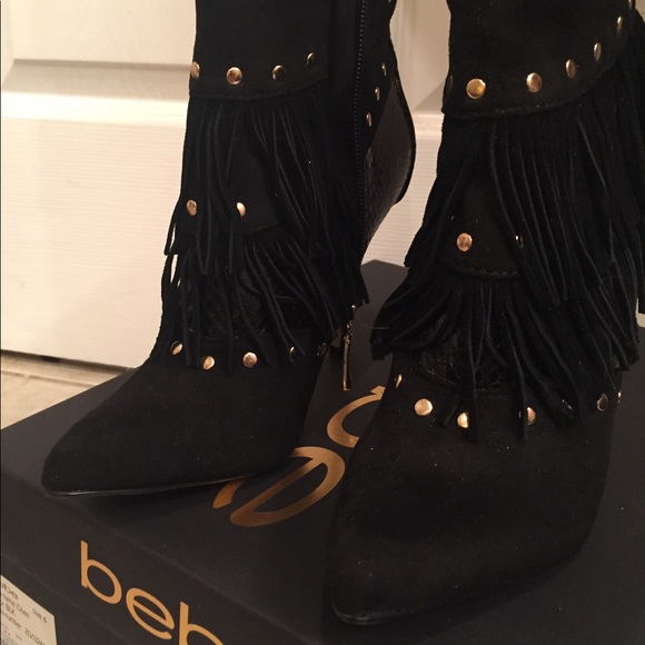 2B Bebe Shoes - Sale🌹🌹Bebe ankle fringe boots gold trim.