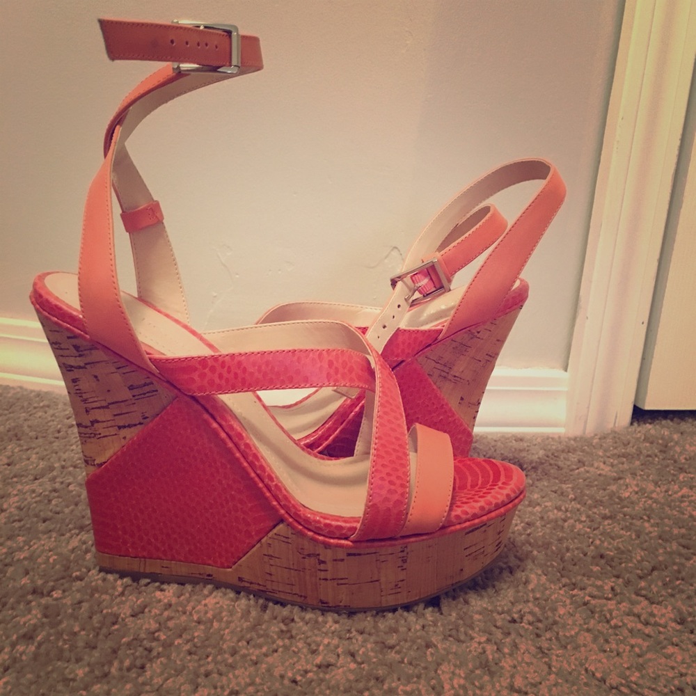 BCBGeneration coral cork sandals 6 inch heel sz 8