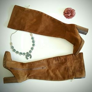 Over the Knee suede stacked heel boots