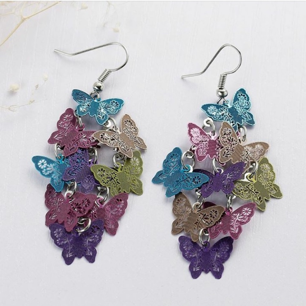 Multi-colored Filigree Butterfly Dangle Earrings