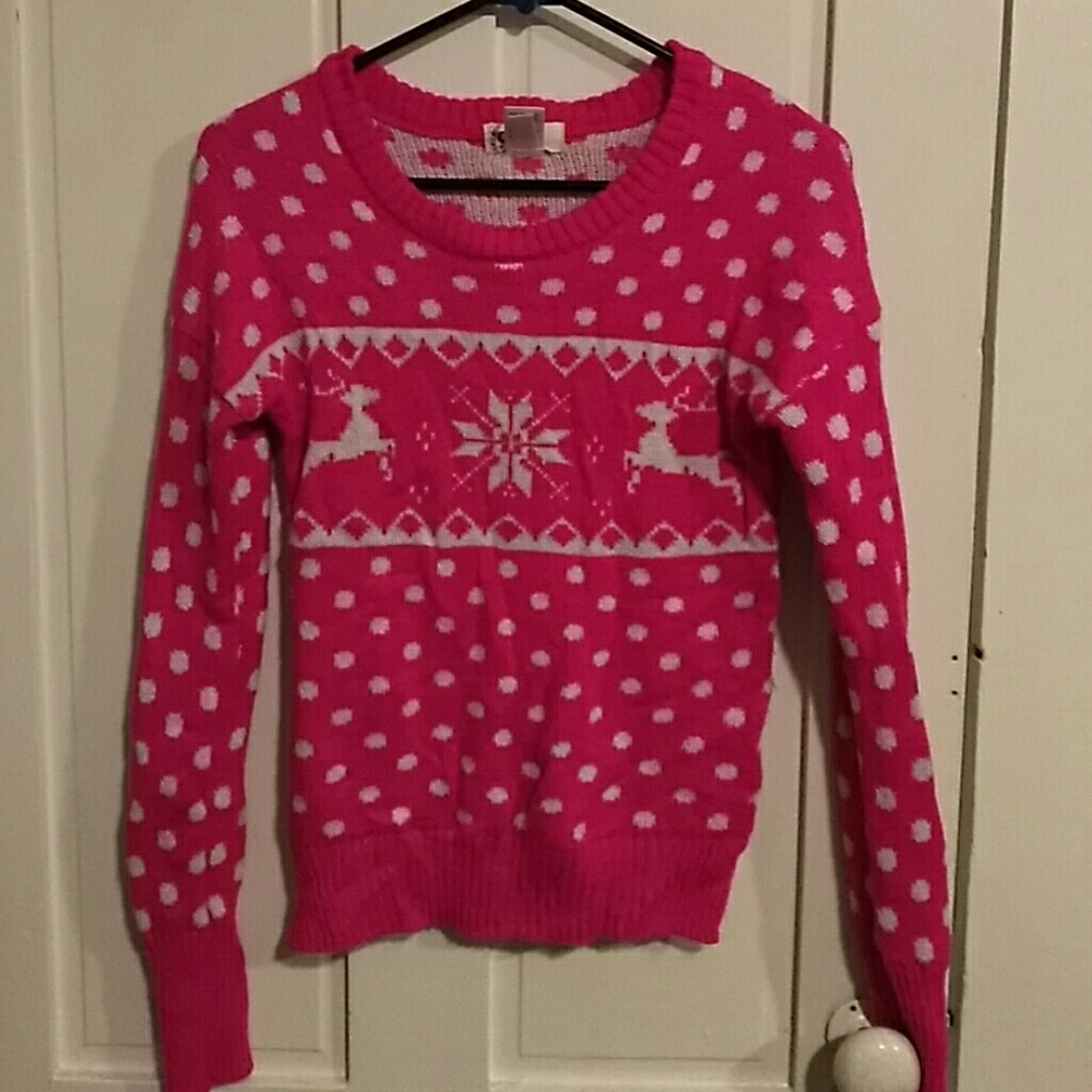 Pink and white christmas sweater