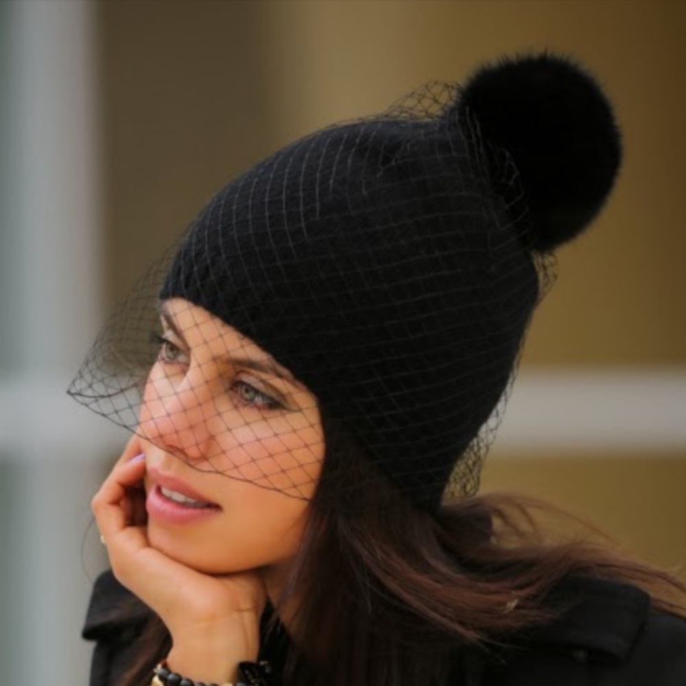 BCBGMAXAZRIA Beanie with Veil