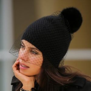 BCBGMAXAZRIA Beanie with Veil