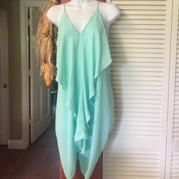 Mahina Dresses & Skirts - Ruffle Drape Mint Dress