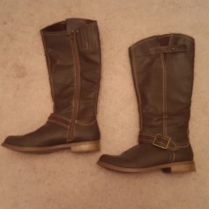 Leather zip up boots