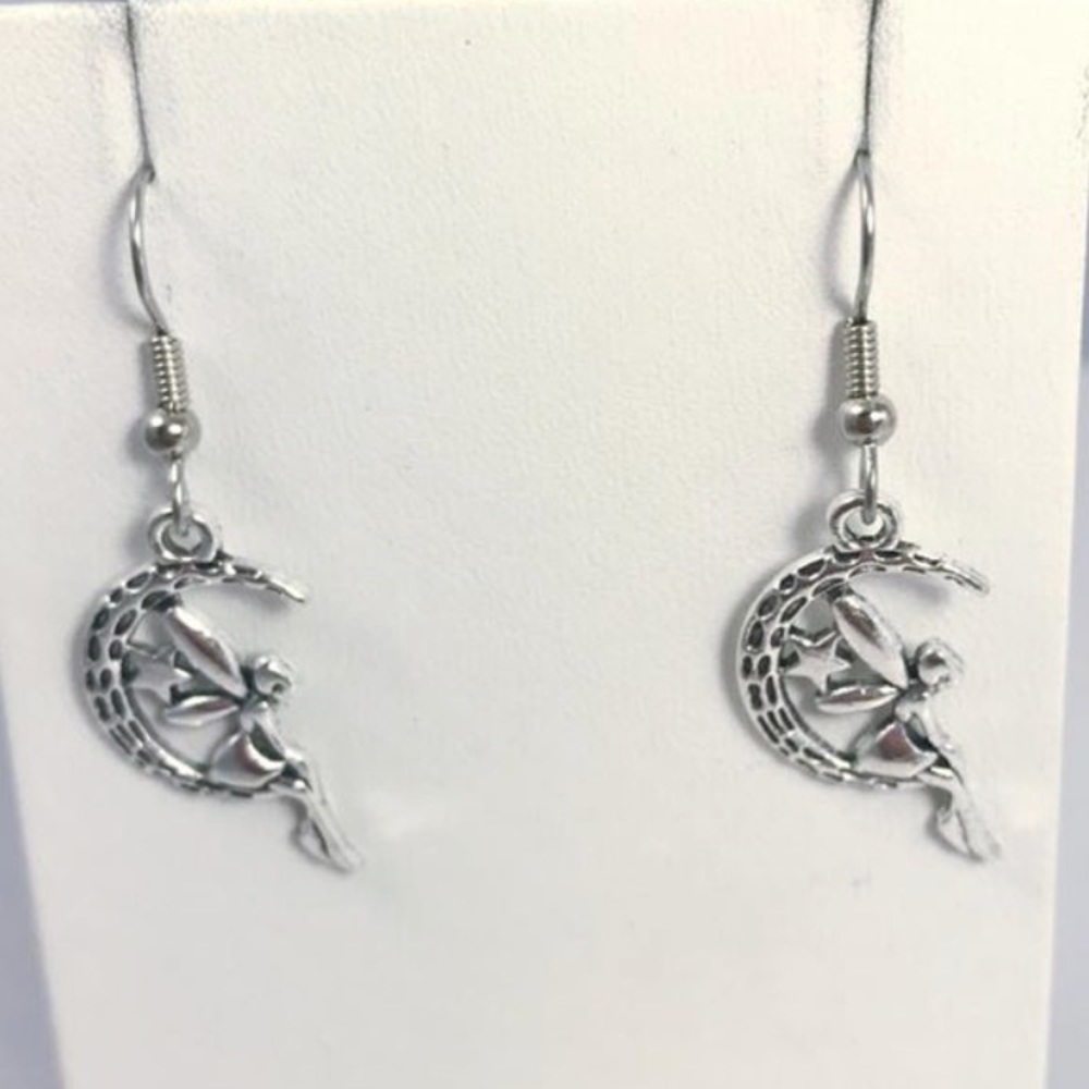 Fairy in Moon Dangle Earrings