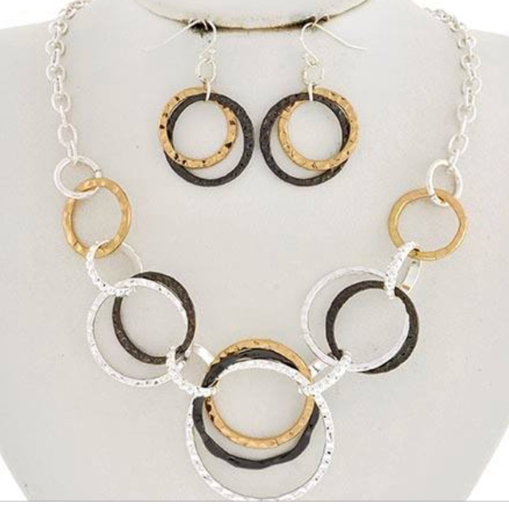 Gold Silver Hematite Necklace/Earring Set