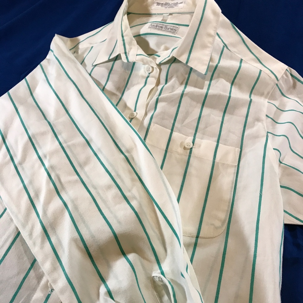 Andrew Harvey ButtonDown Top White w/Green Stripes