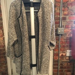 Multi heather gray and black open sweater