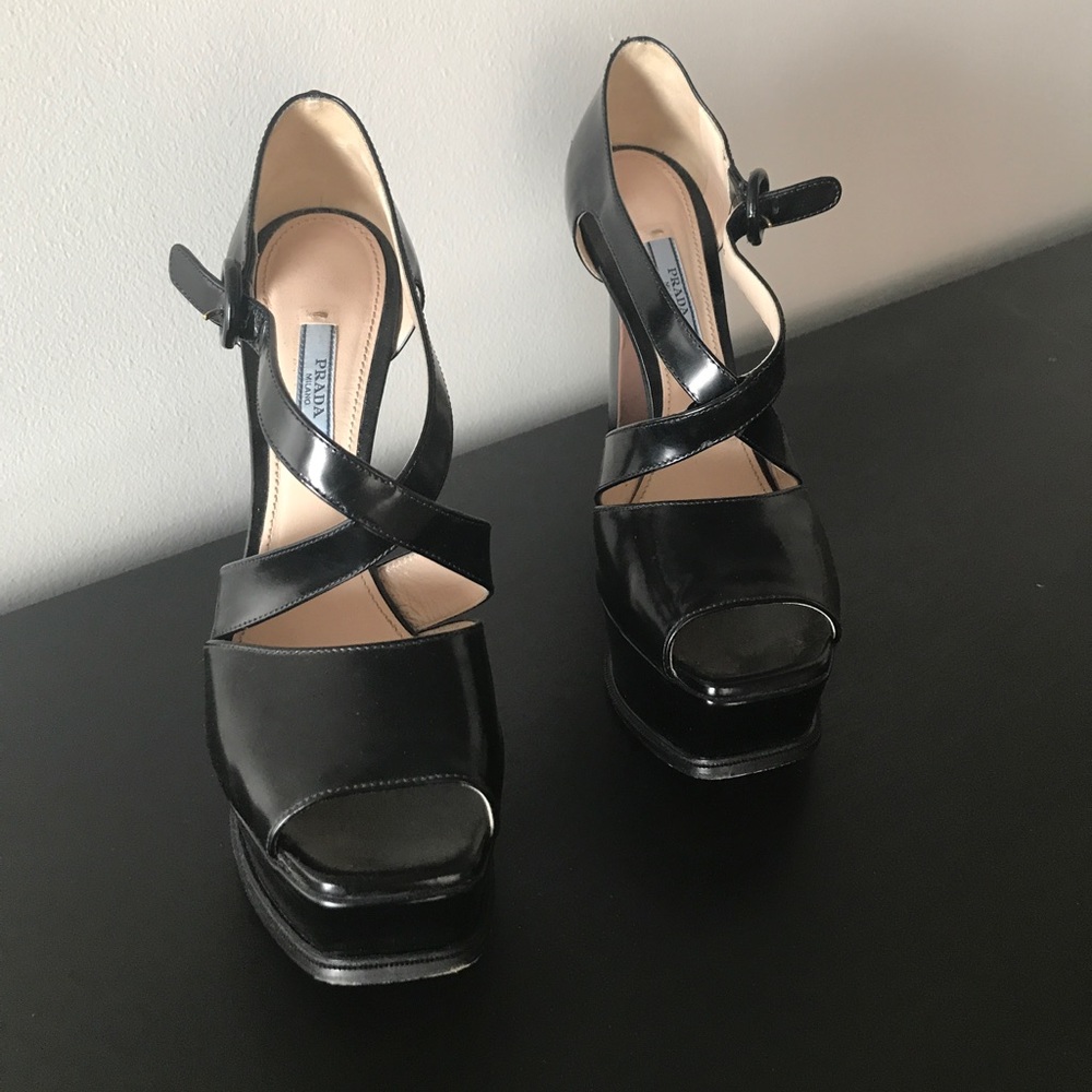 Black Patent Leather Prada Platform Heel