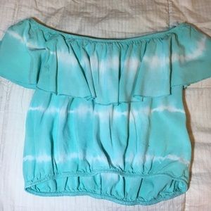 blue tie dye off the shoulder crop top size: S