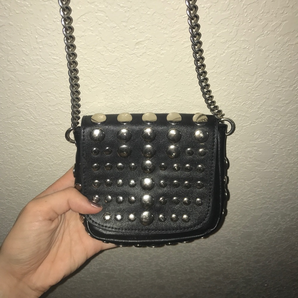 Vintage Black Leather Studded Mini Purse