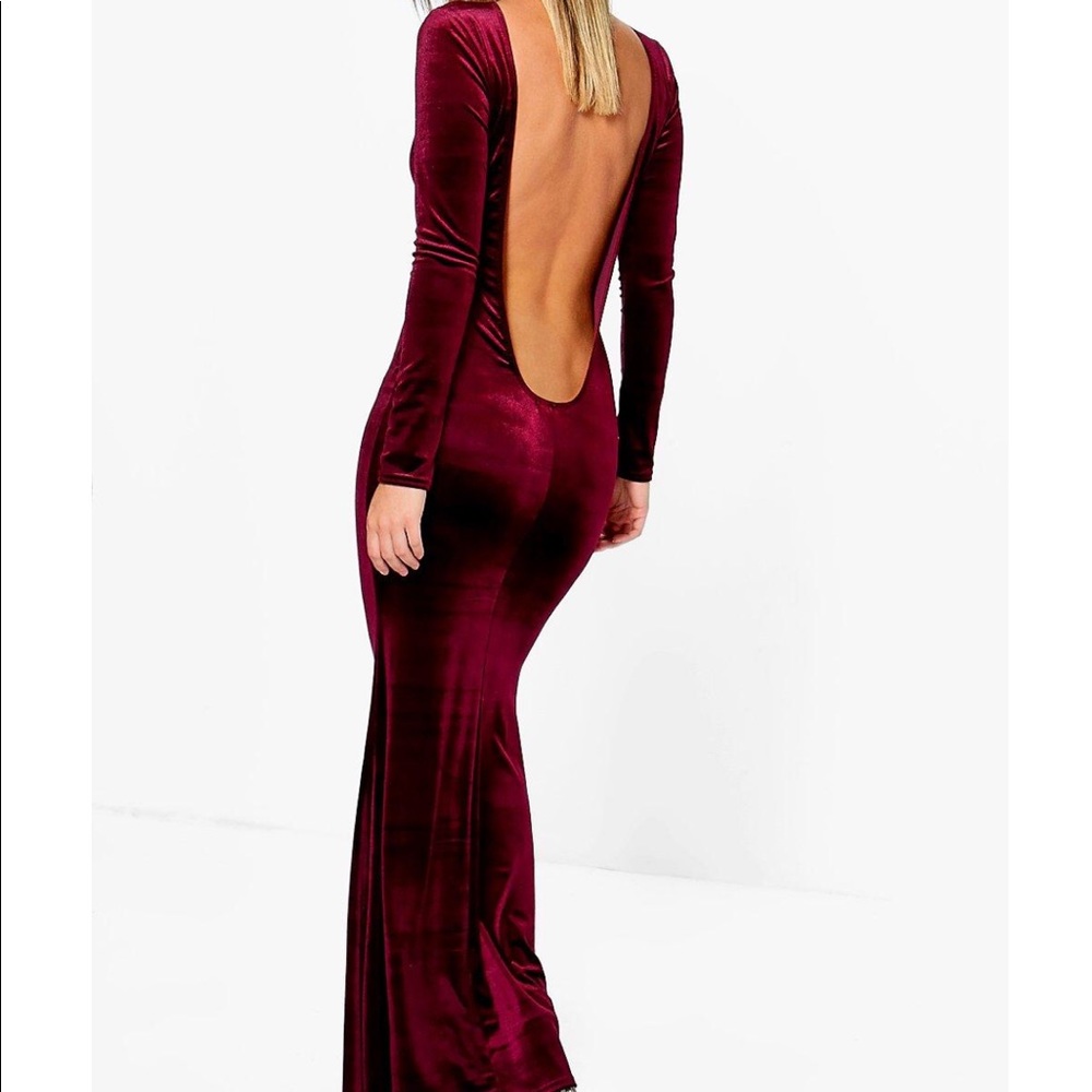 Velvet Low Back Fish Tail Maxi Dress