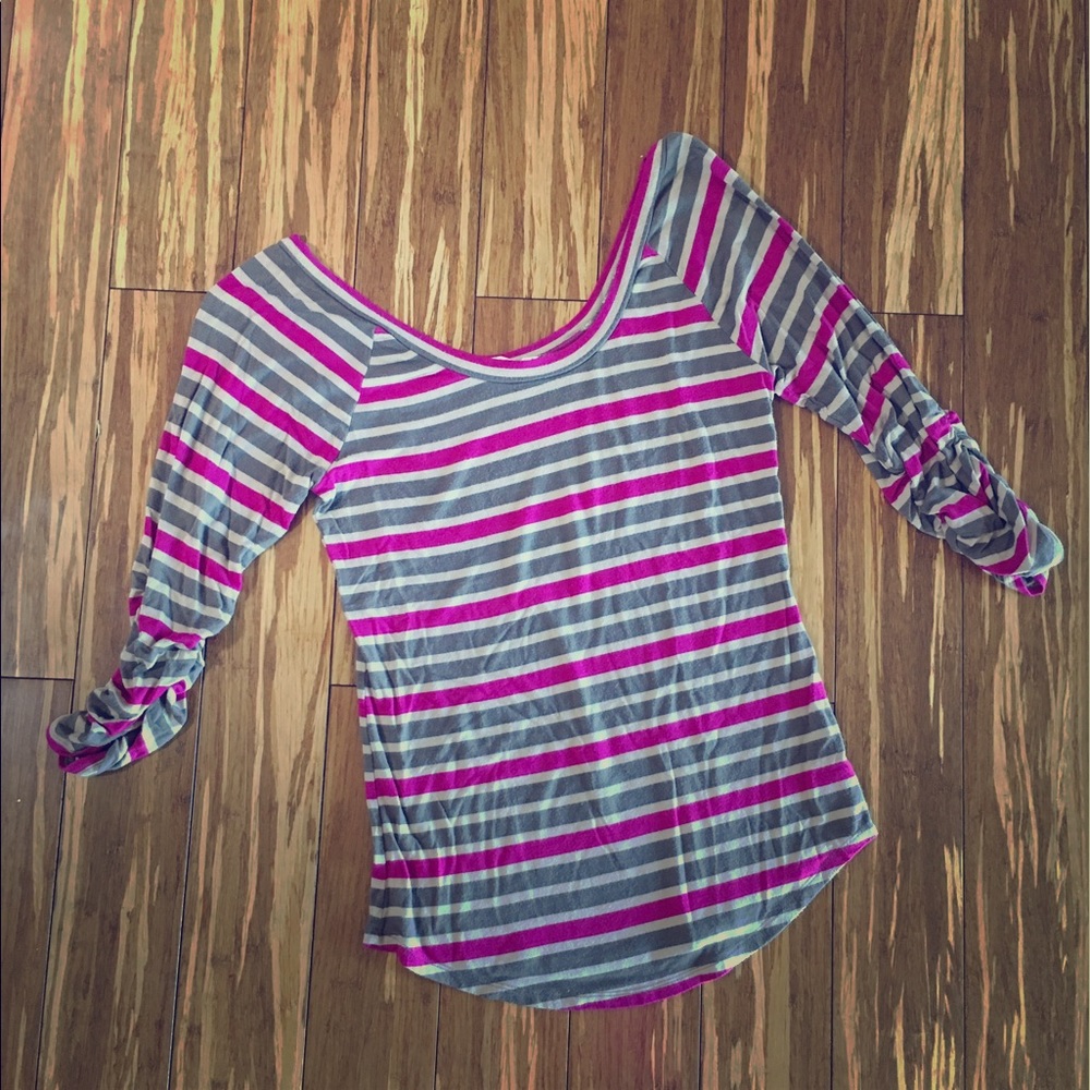 Old Navy pink & tan 3/4 sleeve shirt