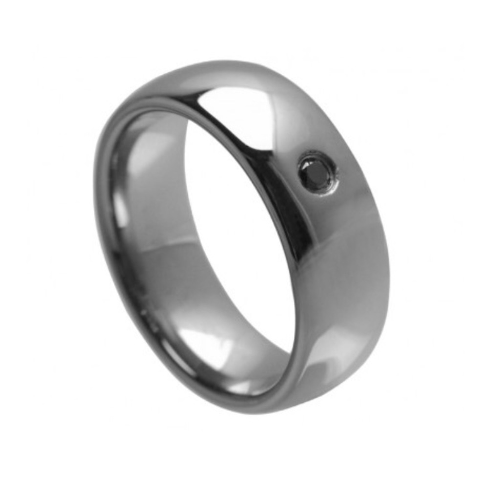 High polished tungsten ring with black diamond