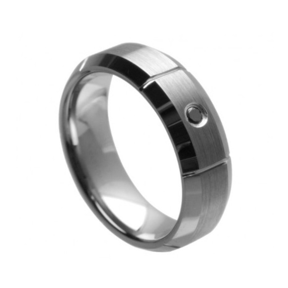Tungsten ring with black diamond 7mm wide - Picture 1 of 1