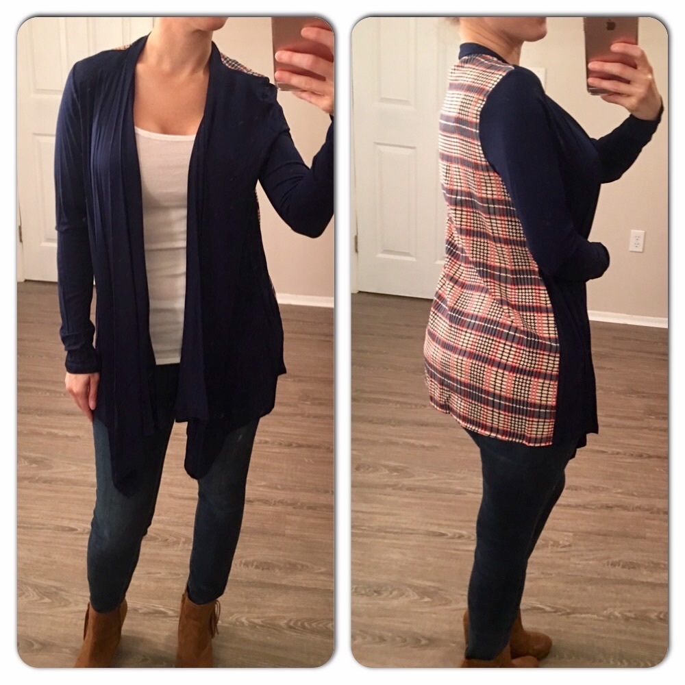 Navy/Plaid Cardigan Top - Picture 1 of 3