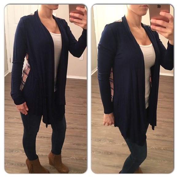 Navy/Plaid Cardigan Top - Picture 3 of 3