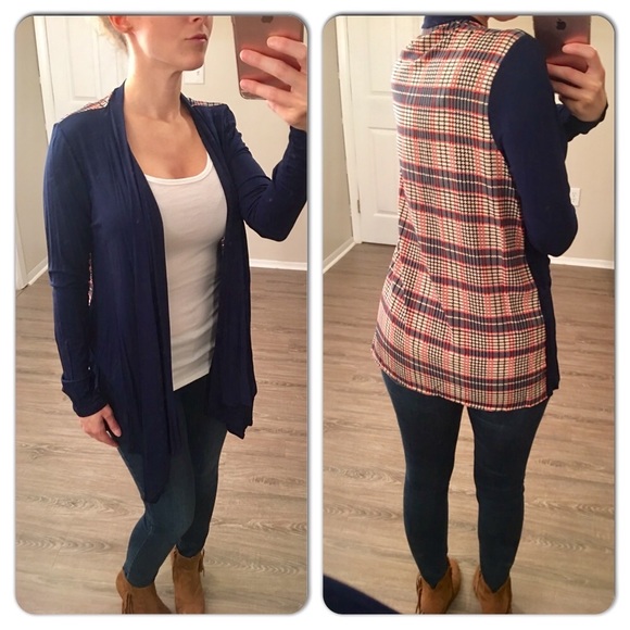 Navy/Plaid Cardigan Top - Picture 2 of 3