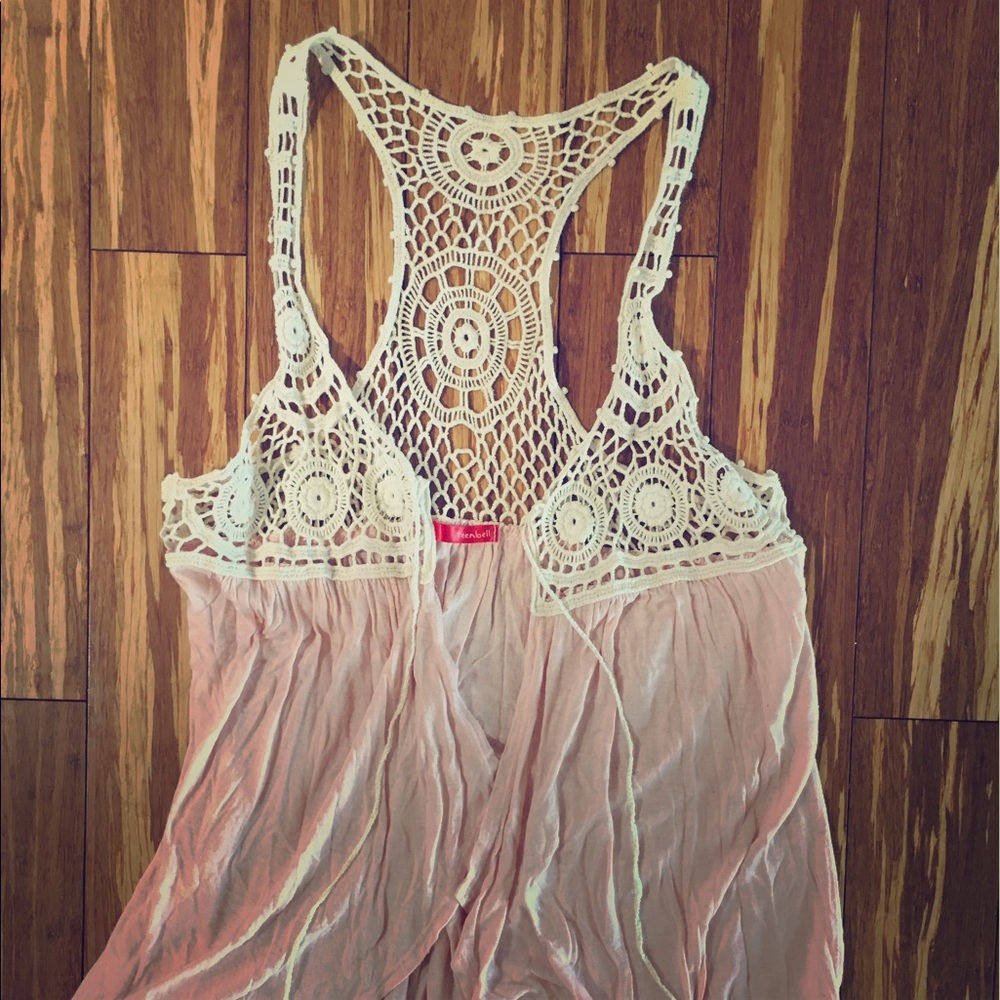 Cream Macramé and pink tank