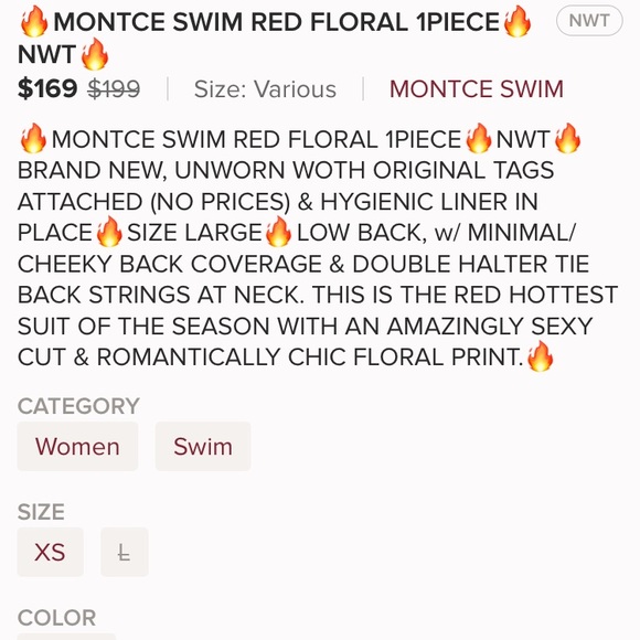 🔥NEW MONTCE SWIM PRIVATE BEACH CHERRY FLORAL 1 PC - Picture 5 of 8