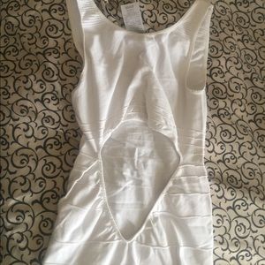 Petite small white body con dress with back cutout