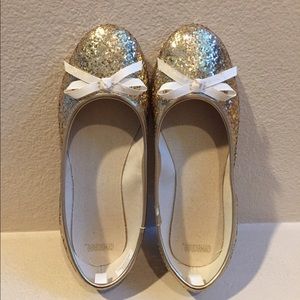 Gold glittery ballet flats, size 2, worn once