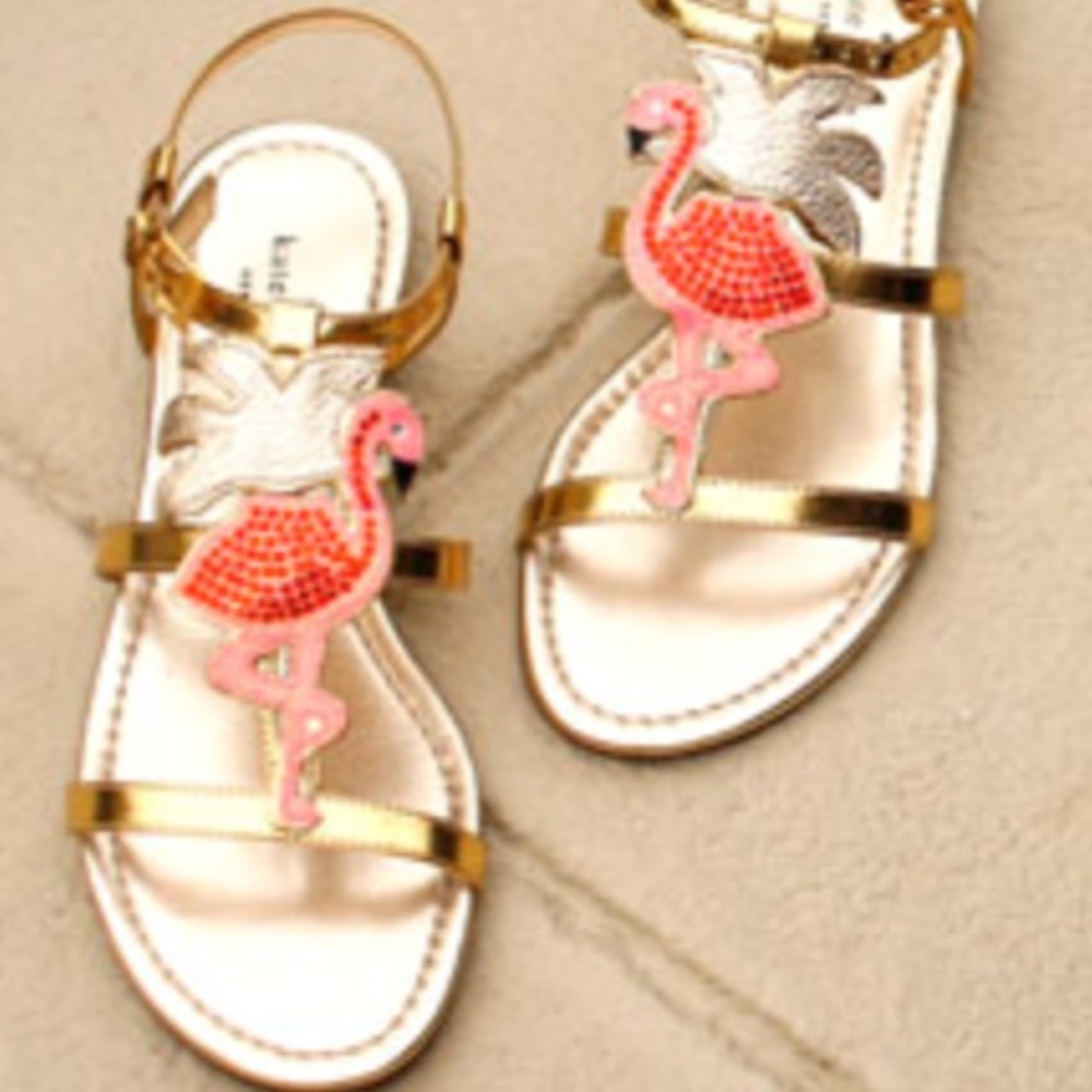 Kate Spade Pink Crystal Flamingo Gold Sandals