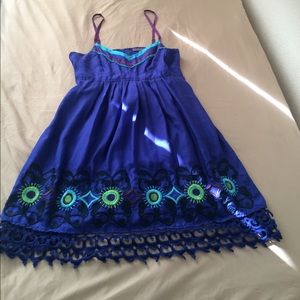 Royal Blue Silk Sundress with Embroidered Detail