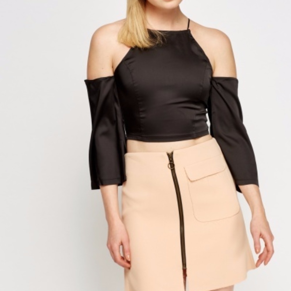Sateen Cold Shoulder Crop Top