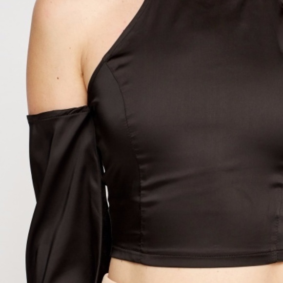 Sateen Cold Shoulder Crop Top - Picture 3 of 3