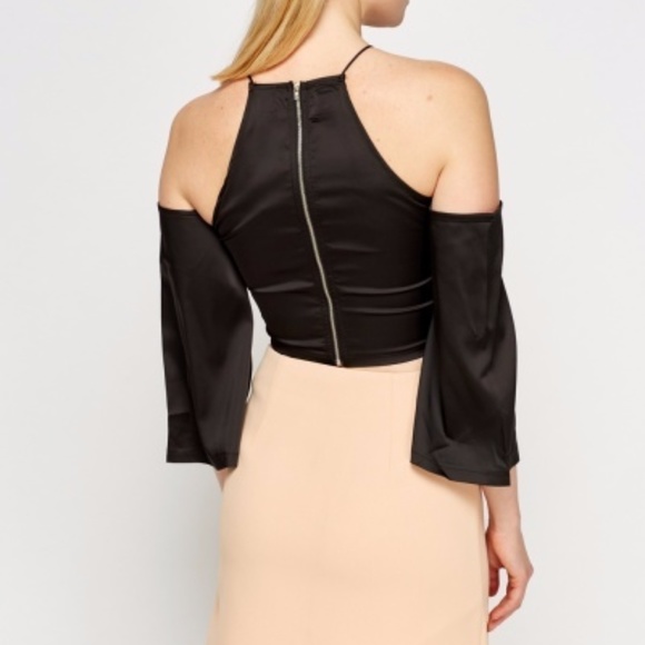 Sateen Cold Shoulder Crop Top - Picture 2 of 3