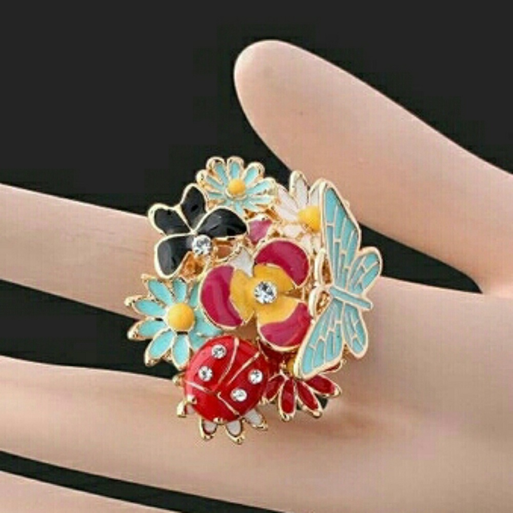 Butterfly Garden Enamelled Ring - Picture 6 of 6