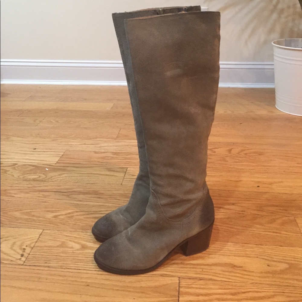 Tall grey suede boot